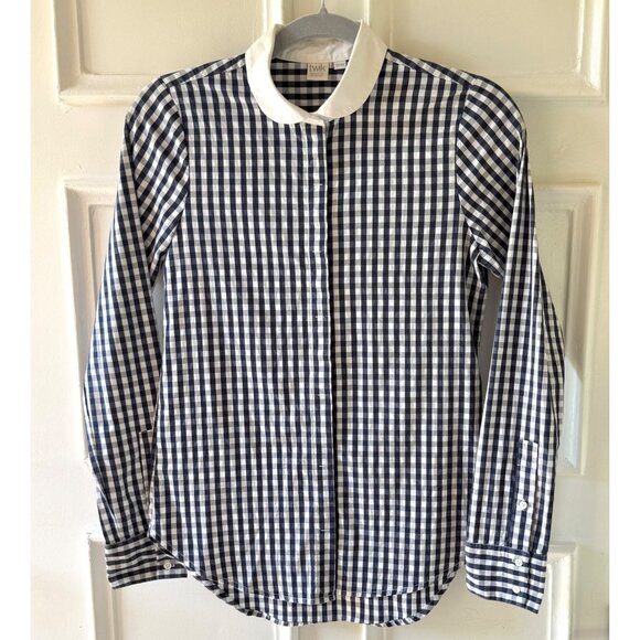 Twik by Simons Top Size XS Button Down Black Gingham Peter Pan White Collar - Picture 2 of 13
